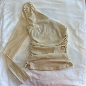 NWT By Together One-Shoulder Ruched Long Sleeve Top - Cream
